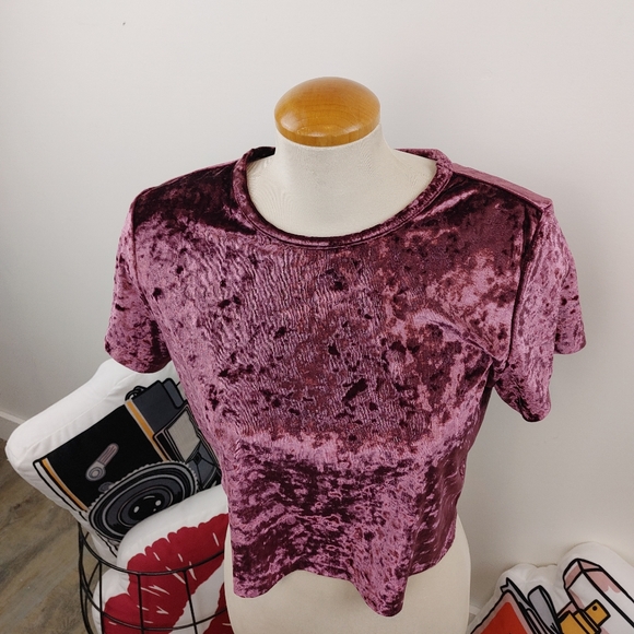 ARDENE | Purple Velvet Short Sleeve Crop Top - Picture 5 of 7